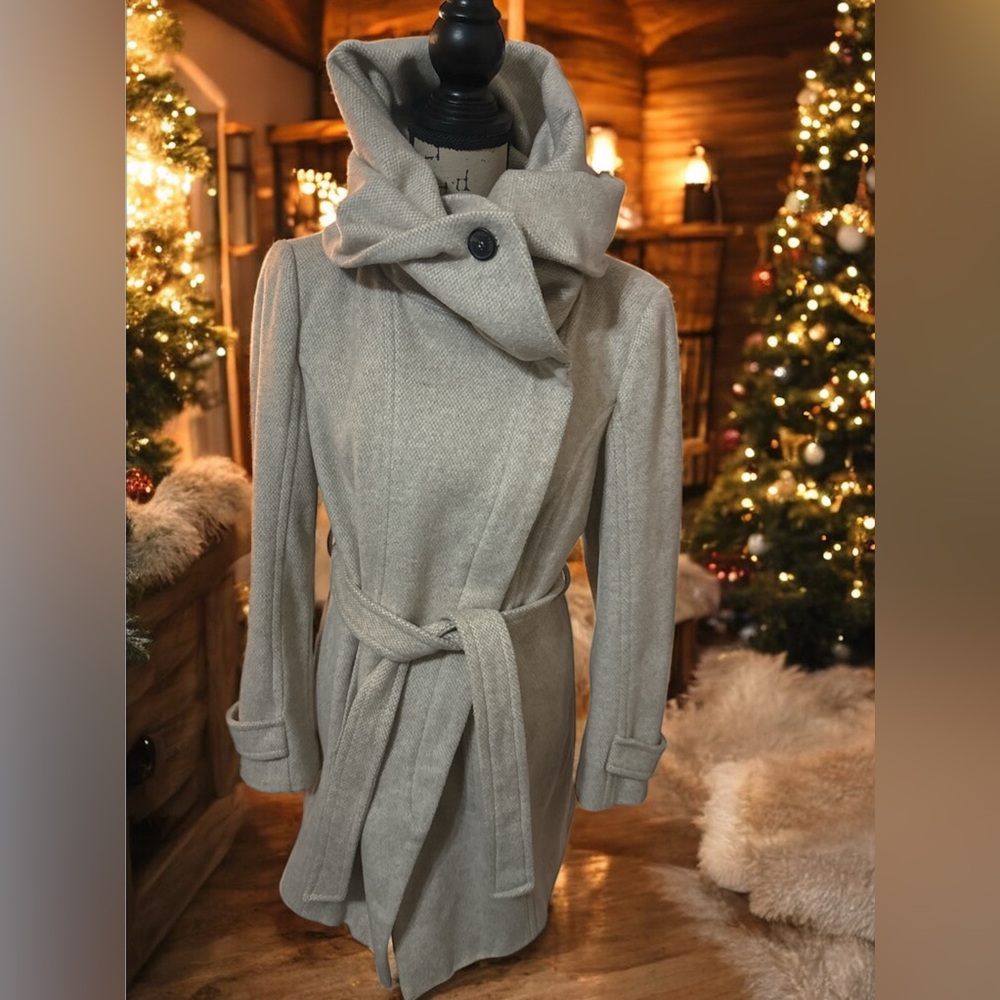 Zara Basic Herringbone Belted Coat Long Sleeve Wo… - image 3